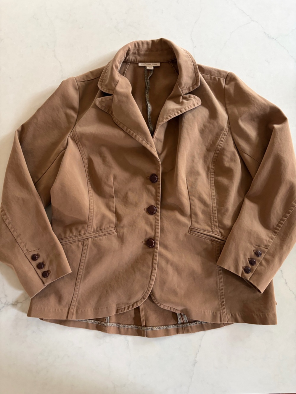 Coldwater Creek Taupe Cotton Blazer Vintage Style Spring Jacket